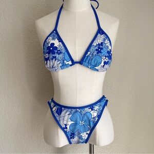 Vintage Hobie Blue Floral High Waisted Bikini